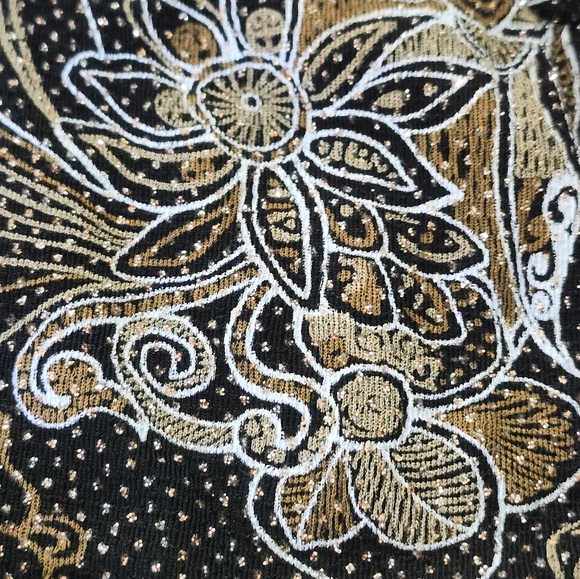Helene Blake Black Copper Gold Shimmery Glitter Floral Formal Open Cardigan S 1X - Picture 4 of 7